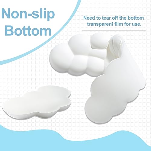 Leolee Keyboard Cloud Wrist Rest & Mouse Wrist Rest Set, White Cloud Wrist Rest w/ Leather Surface Non-Slip Base Cloud Palm Rest Relieve Wrist & Arm Pain PC Gaming/Office/Computer/Laptop(CD001)