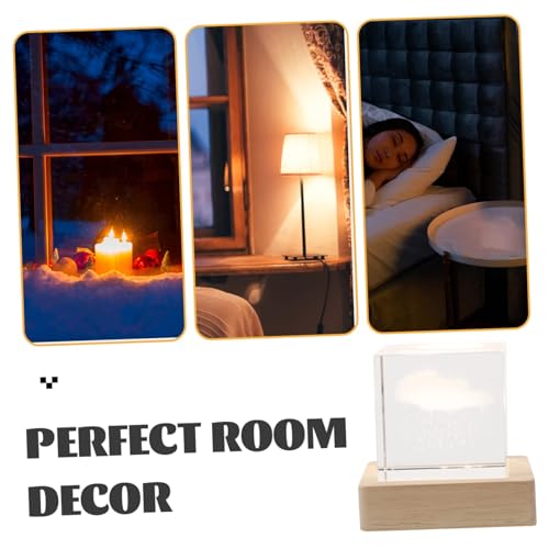 Rain Cloud Crystal Cube Night Light, Crystal Cube Lamp For Bedroom, Wooden Base Romantic Night Lamp For Home Decor Gentle Light, Birthday Gift For Teens Boys and Girls, Rainy Cloud Model