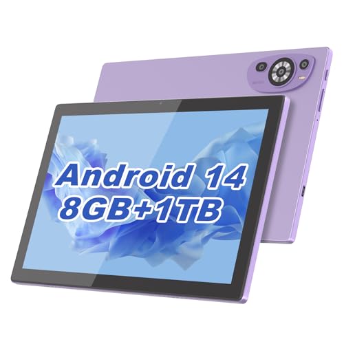 C idea10.1 Inches Tablet,Android 14 Tab,5G Tablet Dual SIM 8GB RAM 1TB ROM,10000mAh Battery With Bluetooth Keyboard,Mouse and Speaker CM8200plus(Purple)