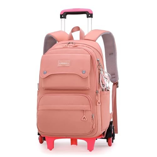 LANSHIYA Solid Color Girls Rolling Backpack with Wheels Schoolbag Elementary School Student Trolley Daypack