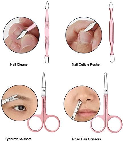 chengxin Anself Nail Clippers Set 18pcs Pedicure & Manicure Tool Kit with Acne Needle Nail File Trimmer Nose Hair Eyebrow Scissors Tool for Hand Foot & Face Care