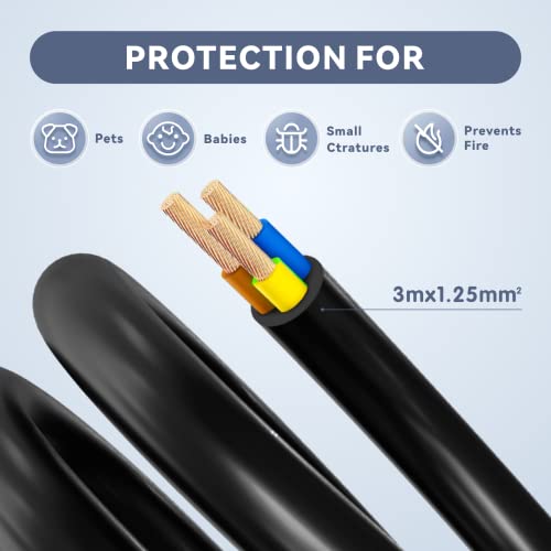 Baytion Extension Lead,1 Way Extension Cord 3M with UK 3 Pin Plug Power Strip,Tough and Fireproof Single Extension Socket for Home&Office(Black) (3M)