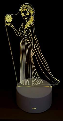 althiqahkey 3D Illusion Night Lights COMIC CARTOON ANIME ÙƒارتÙˆÙ† ÙƒÙˆÙ…ÙŠدÙŠ Night Lamp USB Touch and Remote Control 16 Color Changing Decor Night Light Gifts (PRINCESS ELSA A)