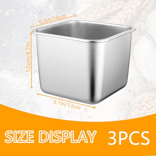 Wensdr 3 Packs Large 6.3Inches Square Stainless Steel Pizza Dough Proofing Containers with Lids,Food Storage Box with Sealing Cover 6.3x6.3x4.72(2500ML