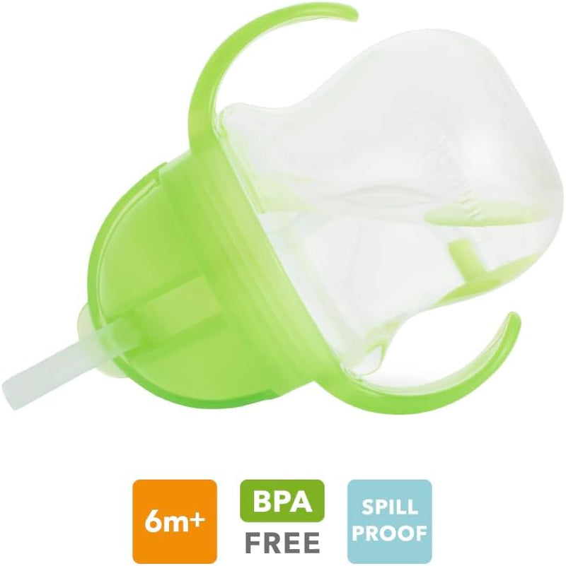 Munchkin Any Angle Click Lock Weighted Straw Trainer Cup, spill proof cup with handles, for infant/baby boys and girls, 7oz Capacity, 6 Months and above, Green