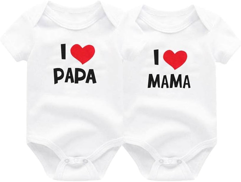 ZAV Unisex Infant Baby Clothes Twins I Love Papa I Love Mama Short Sleeve Bodysuit