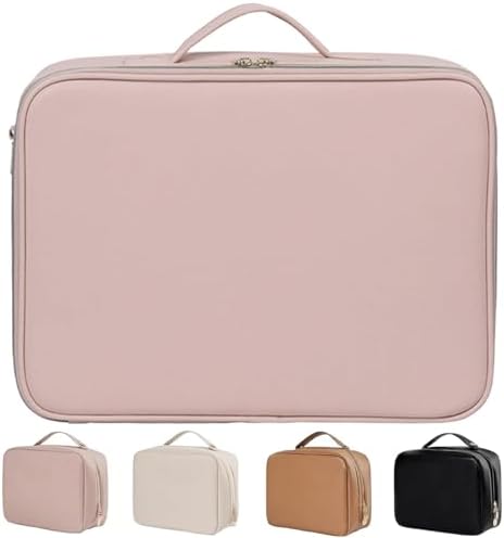 Multi-Compartment Toiletry Cosmetics Bag, Travel Makeup Bag, Toiletry Cosmetics Bag, PU Leather Portable Large Toiletry Bag with Compartments, Portable Cosmetic Travel Bag (Pink)