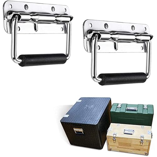 Spring Loaded Pull Handles, Surface Mount Chest Handle with Rubber Grip Handmade Chest Trunk Lifter Handle Pull Heavy Duty Hardware for Chests Trunks Crates Storage Boxes Thickened (Silver-122mm)