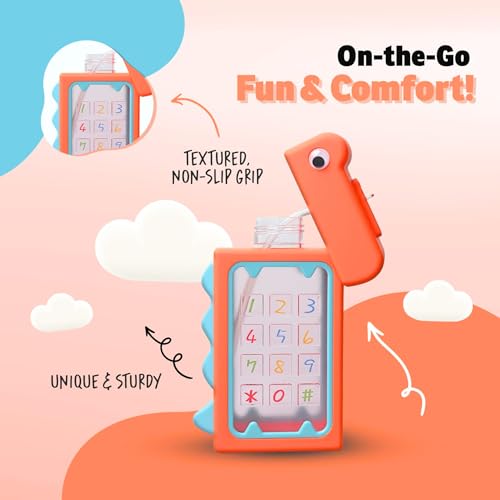 Twisoo Dino Design Water Bottle for Kids, Leak-Proof Tritan Bottle with Portable Strap, BPA-Free Design, Kids Reusable Non Spill Perfect for School or Travel 480ml (Orange)
