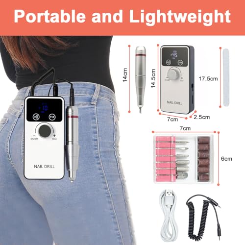 Azulmart Electric Nail File Set 6 In 1 Professional Nail Drill Kit Machine 45000RPM Speed Adjustable Manicure Pedicure Polishing Shape Tools Rechargeable Portable with 2 Nail Bits for Women Salon Home