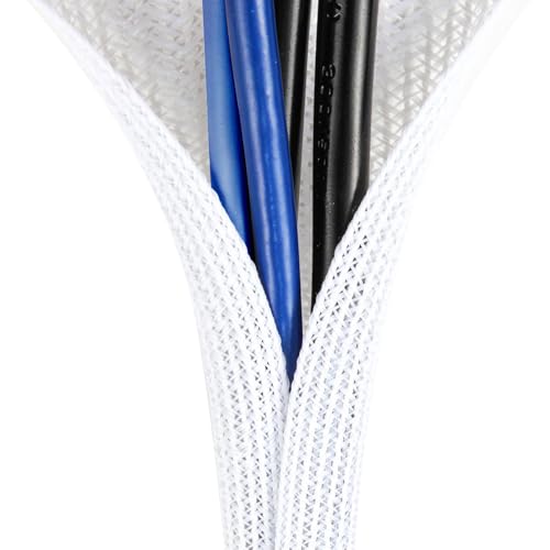 AGPTEK 6.6ft - 2/3 inch White Cable Sleeve Cover, Cord Protector Management Wire Loom Tubing Cable Sleeve Split Sleeving for Desk PC TV Computer Cable Protect Cat from Chewing Cord, White