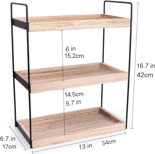 3 Tier Bathroom Counter Organizer, Wooden Bathroom Organizer Countertop Storage Shelf, Bathroom Trays for Counter, Perfume Skincare Organizer Cosmetic Holder, Kitchen Spice Rack Bathroom Organizer