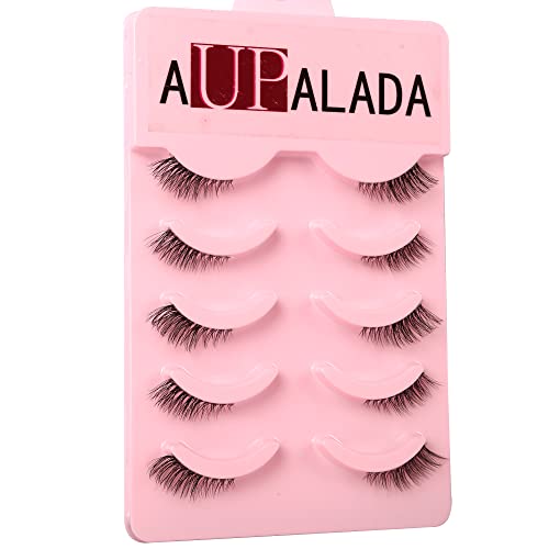 aupalada False Eyelashes Natural Half Lashes Short Wispy Clear Band 1/2 Lashes Pack Cat Eye 3D Faux Mink 3/4 Eye Lashes Multipack , Lash Clusters, Half Lash