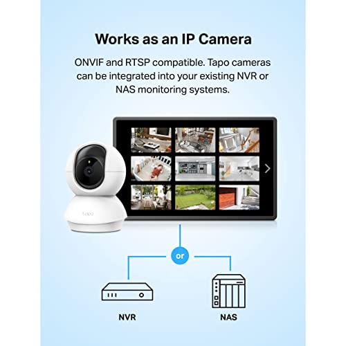 Tapo TP Link 2K Pan Tilt Security Camera for Baby Monitor, Dog Camera w/Motion Detection, 2 Way Audio Siren, Night Vision, white, C210, 1 Count (Pack of 1), Wireless