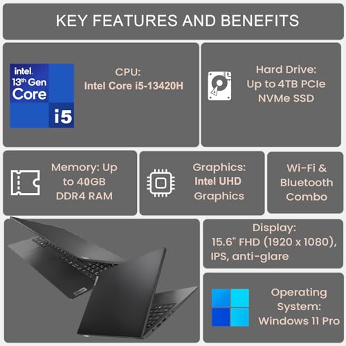 Lenovo V15 G4 15.6" FHD Business Laptop Computer, 13th Gen Intel Octa-Core i5-13420H up to 4.6GHz (Beat i7-1355U), 16GB DDR4 RAM, 512GB PCIe SSD, WiFi, Bluetooth 5.2, RJ-45, Windows 11 Pro, Befectoy