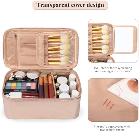 OCHEAL Makeup Bag, Portable Cosmetic Bag, Large Capacity Travel Makeup Case Organizer, Black Makeup Bags For Women Toiletry Bag for Girls Traveling With Handle and Divider