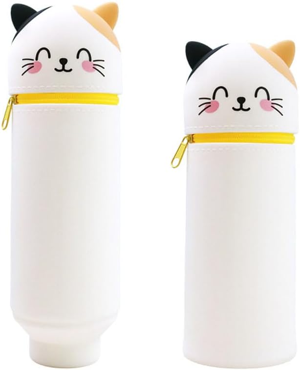 Voarge Animal Silicone Pencil Case 2 in 1 Soft Silicone Pencil Case for School Office Cat
