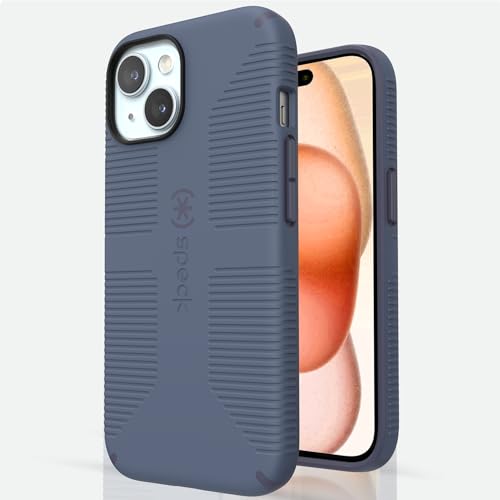 Speck iPhone 15 Case - Built for MagSafe, Drop Protection Grip ??for iPhone 15 iPhone 14 & iPhone 13 - Scratch Resistant, Soft Touch, 6.1 Inch Phone Case - CandyShell Grip Mystery Blue/Faded Denim