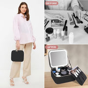MOMENT Makeup bag with LED mirror, Travel Makeup Bag 3 Adjustable Brightness LED makeup bag with mirror and Dividers suitable for your Jewelry, Essential oil,Toiletries storage and makeup daily Pink