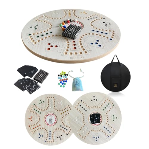 JackarooJoker Wooden Board Game Set, 51 cm Double-Sided Board, 4-6 Players, with Carrying Bag