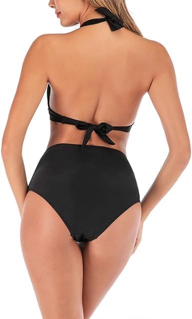 Women Two Piece Vintage Bikini Set Printed/Solid Swimsuit Tummy Control Bikini Bathing Suits High Waist Swimwear Set