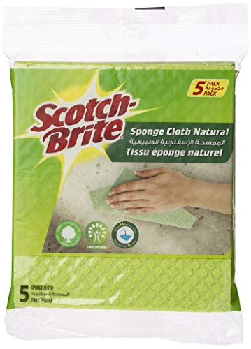 Scotch-Brite Multi-Purpose Sponge Cloth - Natural Green color, 5 units/pack | Quickly soaks up any liquid | Wipes like a cloth, absorbs like a sponge | Kitchen cloth | Cleaning cloth | Sponge cloth