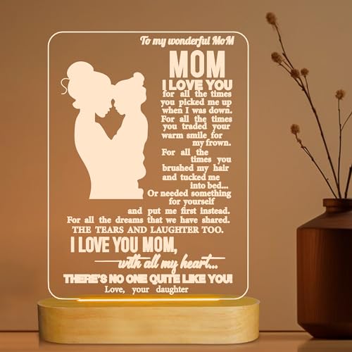 Mom Gifts from Daughter,3D Night Light I Love You Mommy LED Illusion Table Lamp for Women Mother's Day Birthday Present