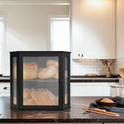 NewEle Extra Large Corner Bread Box - Bamboo Bread Box for Kitchen Countertops, Large Capacity Kitchen Bread Storage and Organizer with Corrugated Acrylic Wavy Window (Black)