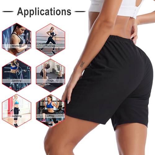 Women's Sauna Sweat Shorts, High Waist Tummy Control Leggings with Pocket, Workout Slimming Pants for Fitness, Running, Yoga