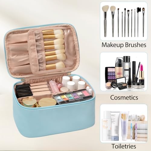 OCHEAL Makeup Bag, Portable Cosmetic Bag, Large Capacity Travel Makeup Case Organizer, Black Makeup Bags For Women Toiletry Bag for Girls Traveling With Handle and Divider