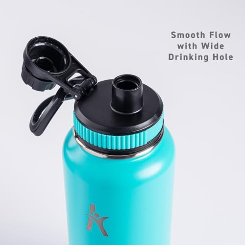 KRYMSO, 950ml Stainless Steel Water Bottle, Sports Bottle with Straw, Insulated Water Bottle, Thermos Flask, Hot Water Bottle for kids, Gym (Turquoise, 950ml / 32oz)