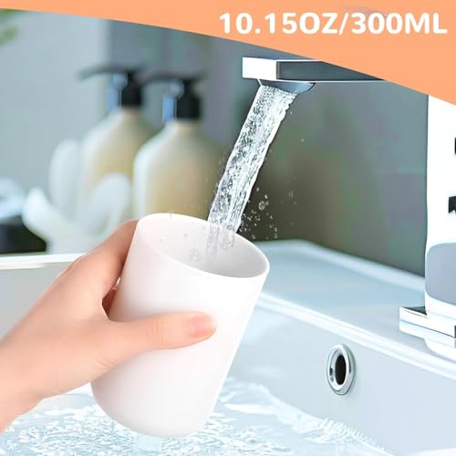 Toothbrush Tumbler Cup, 2 Pcs 300ml/10oz White Reusable Toothpaste Toothbrush Holder Cups for Home Bathroom Kitchen Travel Camping, Plastic Mouthwash Mug Set for Women Men, 10.3x7.2 cm/4.05x2.83 inch