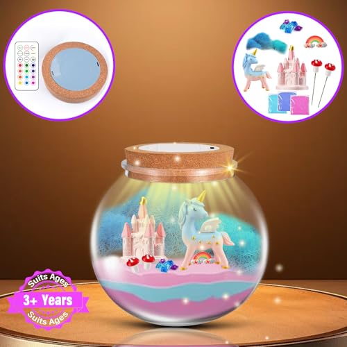 VUCATIN Unicorns Terrarium Gifts for Kids Girls, DIY Light-Up Terrarium Craft Kit, Ages 4-12, Not Foldable