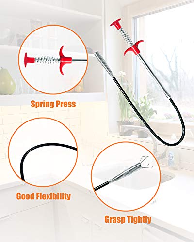 LONGGUI 25in & 24in Drain Clog Remover Tool (7pcs), Clears Hair Clogs in Sinks, Tubs & Toilets