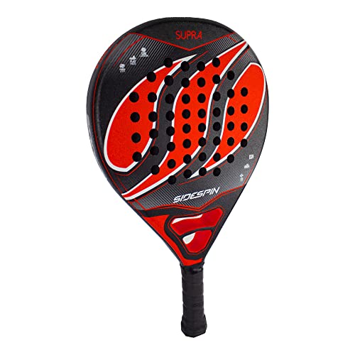 SideSpin Padel Shovel SS Supra 12K Full Carbon Sandy, Get Power + Control + Effect, Unisex Adult, Black Red, Universal