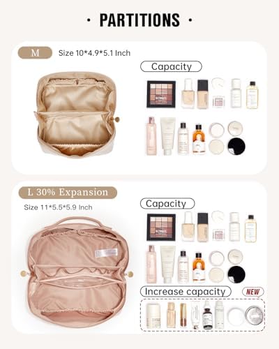 EACHY Travel Makeup Bag,Large Capacity Cosmetic Bags for Women,Waterproof Portable Pouch Open Flat Toiletry Bag Make up Organizer with Divider and Handle