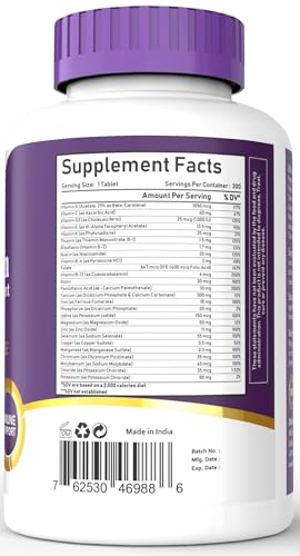 NBL NATURAL Adult Multivitamin for Women and Men, Daily Nutritional Support, 300 Tablets