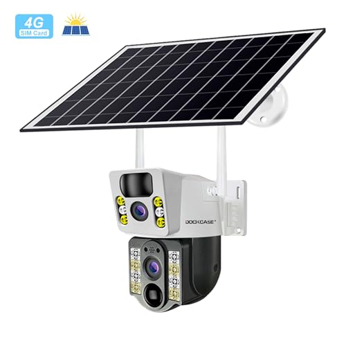 DOCKCASE 4.0MP 4G Sim Card Solar Camera PTZ 360°View Solar Powered Outdoor Security Camera with Dual Lens Night Vision, AI Human Detection, Two Way Audio, IP66 Works with Apps