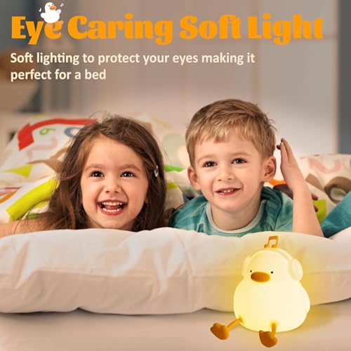 BORTONY Duck Night Light for Kids, Soft Silicone Cute LED Squishy Lamp, Phone Holder Nursery Nightlight Lantern Touch Control Dimming, Rechargeable Bedside Touch Lamp Gifts for Boys & Girls (Duck)