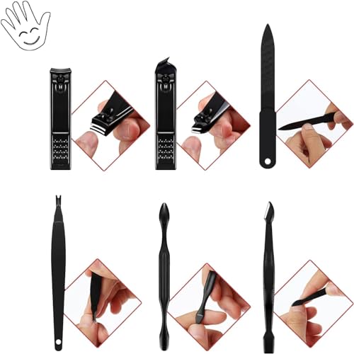 McMola Manicure Set, 18pcs Nail Clippers Pedicure Kit Nail Care Kit Manicure Professional Tools Gift for Men Women Friends and Parents (Black & Red)