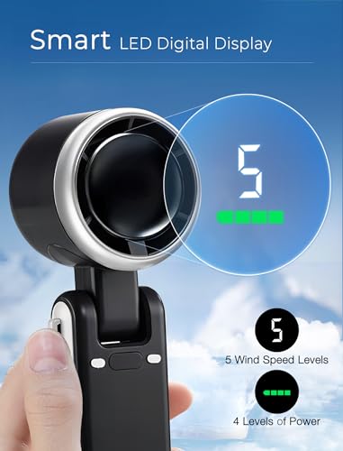MERTTURM 3 IN 1 Mini Handheld Turbo Fan(12H Standby), Desk/Neck Portable Fan with 5 Super Powerful Wind Speed&Brushless Motor, Rechargeable Personal Lash Pocket Fan for Travel Makeup Outdoor-Dark Grey