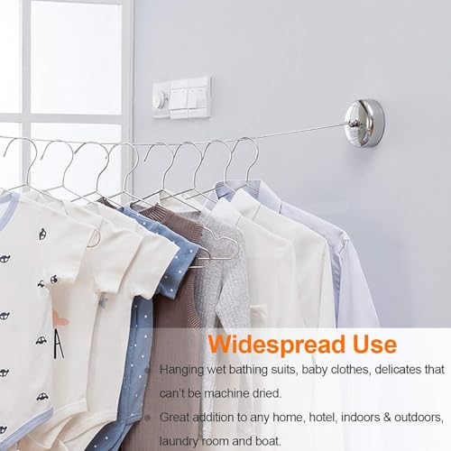 Tazweeq Retractable Clothesline, 304 Stainless Steel Heavy Duty, 2.8 Meters, Adjustable Stainless Steel Rope String Clothes Line for Drying in Hotel, Laundry, Bathroom, Outdoor and Indoor Wall Mounted