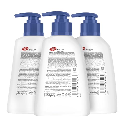 LIFEBUOY Hand Wash, Mild Care for 100% stronger germ protection* with 10x Moisturizers^, 200ml x 3