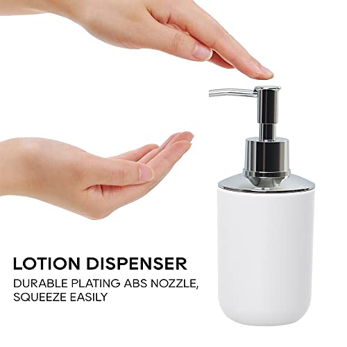 Bathroom Accessories Set Bath Ensemble Includes Soap Dispenser, Toothbrush Holder, Tumbler, Soap Dish for Decorative Countertop and Housewarming Gift (White)