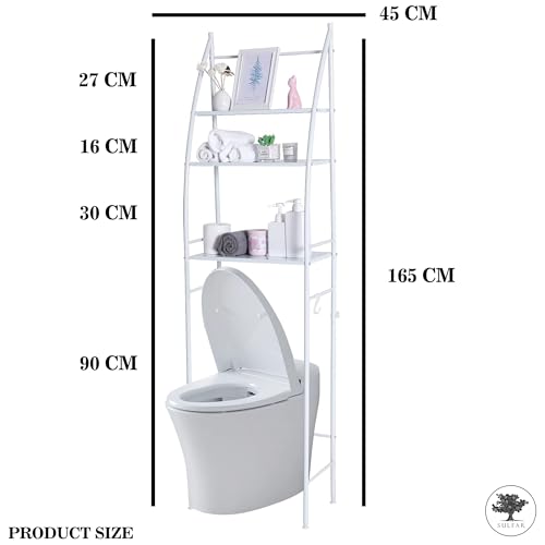 Sulfar Bathroom Storage Shelf 3 Tier, Toilet Storage Rack Easy To Assemble Toilet Bathroom Shelf No Drilling Toilet Organizer Bathroom Shelves (White)