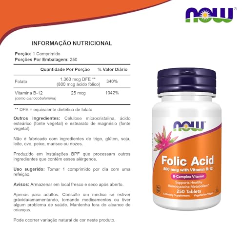 Now Foods Folic Acid 800 mcg With B12 Tablets - 250