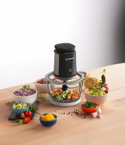 Nutricook Multi Purpose Glass Chopper & Mincer, 500 W, 1.2L with 4 SS Blade detachable System, easy to clean, Pulse speed for precision, Ice Crushing, Anti Slip ring, 2 Yr Warranty, NC-CH1200 Black