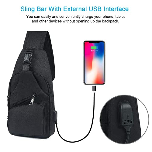 KASTWAVE Sling Bag, Chest Bag with USB Charging Port, Men Women Lightweight Crossbody For Hiking,Cycling, Traveling