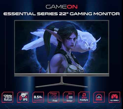 GAMEON GOES22FHD120IPS 22-Inch Full HD Monitor, 120Hz, 0.5ms, IPS Panel, HDMI 2.1, FreeSync, NVIDIA G-Sync Compatible, PS5 Supported,1920x1080 Resolution Ultra-Slim Design, Black