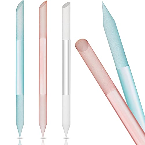 SYOSI 3Pcs Glass Nail Files, Dual-ended Nail File Cuticle Remover Pedicure Tools for Nails and Cuticles Care Nail Tools (Pink, Blue, Transparent)